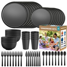 40 Piece RV Camping Dinnerware Set, Elegant Ceramic-Look Large Bowls Plat...