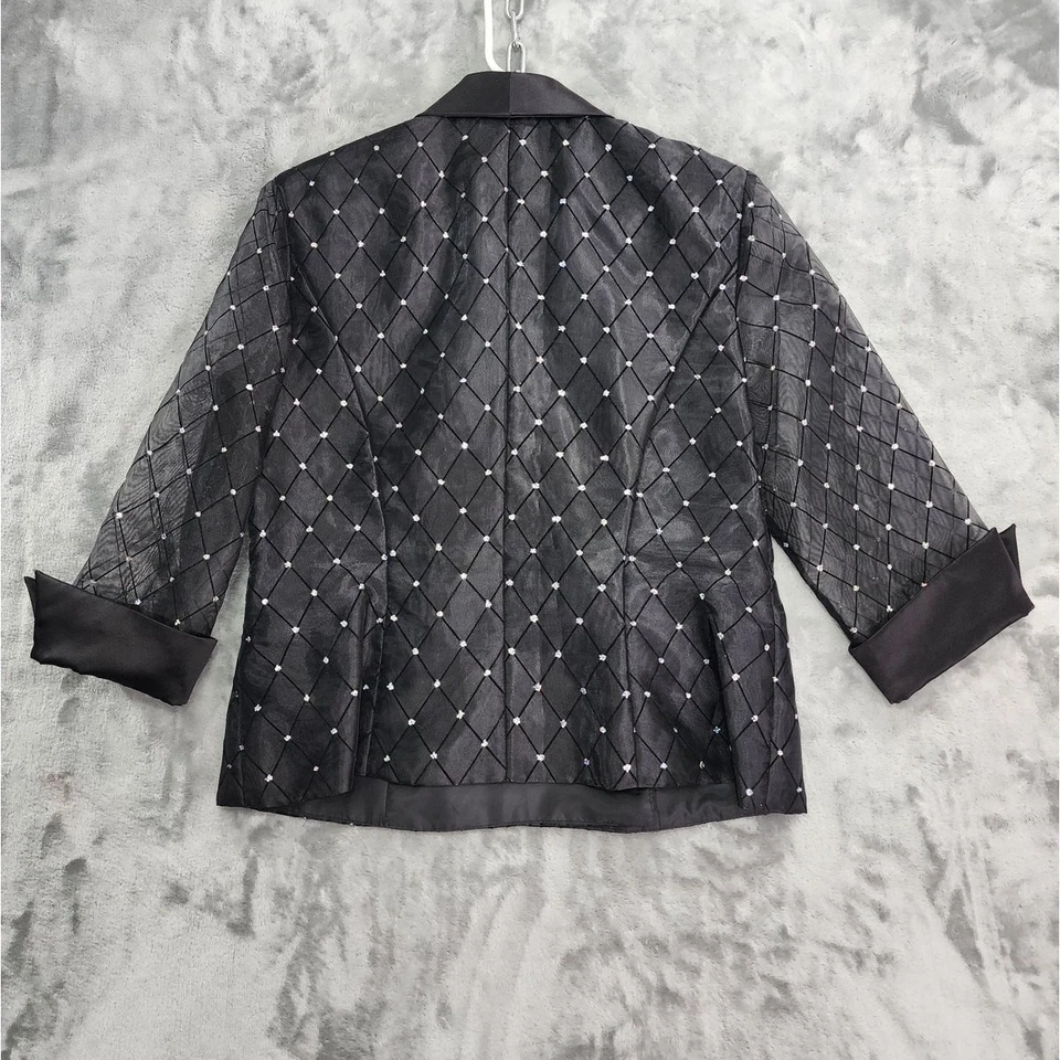 Vintage R&M Collection Jacket Womens 12 Black Silver Glitter Velvet Sheer Satin - Image 4 of 4