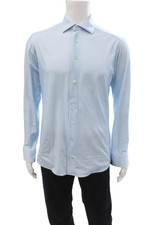 Eton Mens Point Dress Shirt Light Blue Collared Long Sleeve Cotton Blend Size M