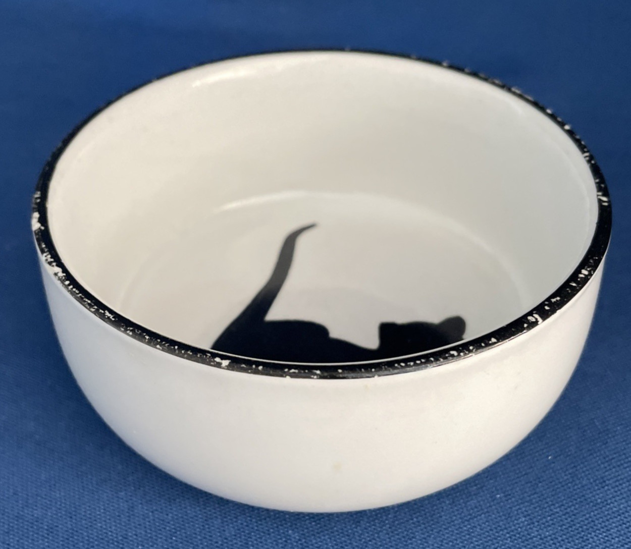 Cat Bowl Stoneware Dish Feeder Water White Black 4.25” Kitten Food Spot Brand