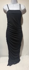 PrettyLittleThing Black Ruched Mesh Bodycon Midi Maxi Dress Women US 4 Y2K