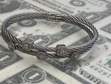 Philippe Charriol Bracelet 18k & Diamond on Steel 2 Stacking Cable Bangles