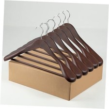 Coat Hanger Pack Heavy Duty Wooden Hangers with Extra Wide Shoulder, 6 Walnut