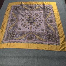 Vtg Town Country Scarf Women Purple Gold Paisley Square Satin Hand Rolled Hem