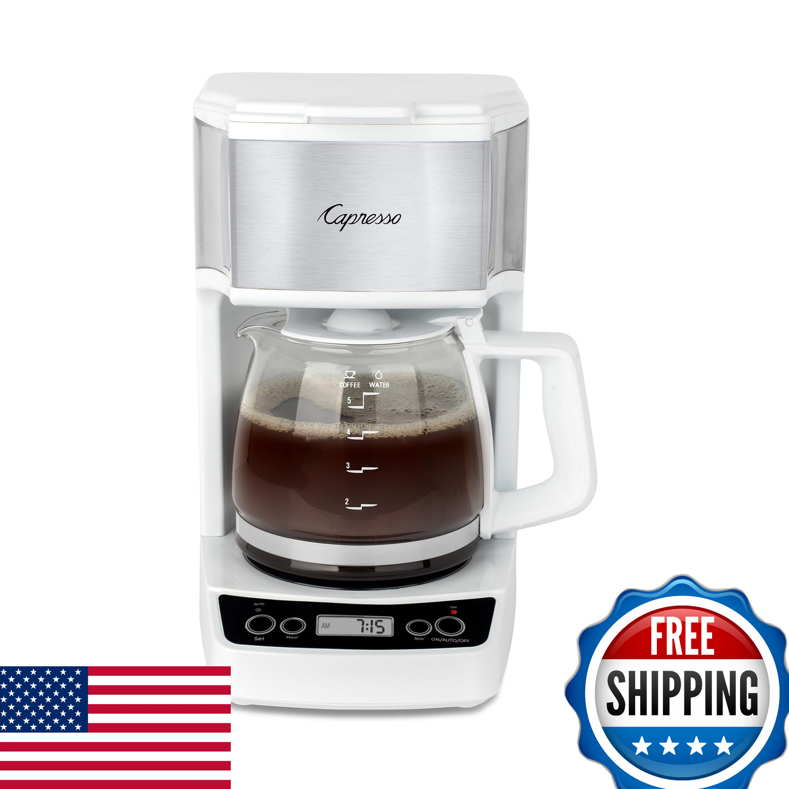 Capresso 5-Cup Mini Drip Coffee Maker, White &ndash; Fast Brew, No Bitter Taste