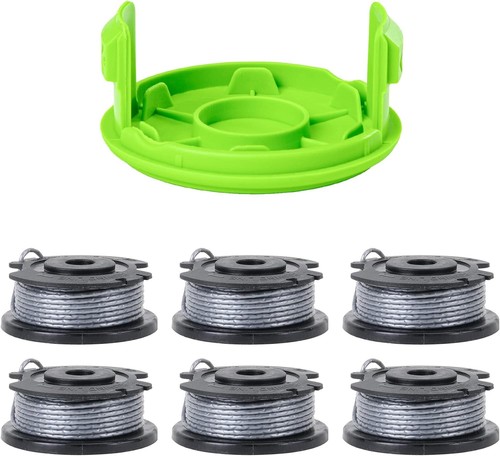 Greenworks Rasentrimmer-Ersatzspulen 6 Stück + Abdeckung – 0,2 Cm Einzelleine, Auto-Feed