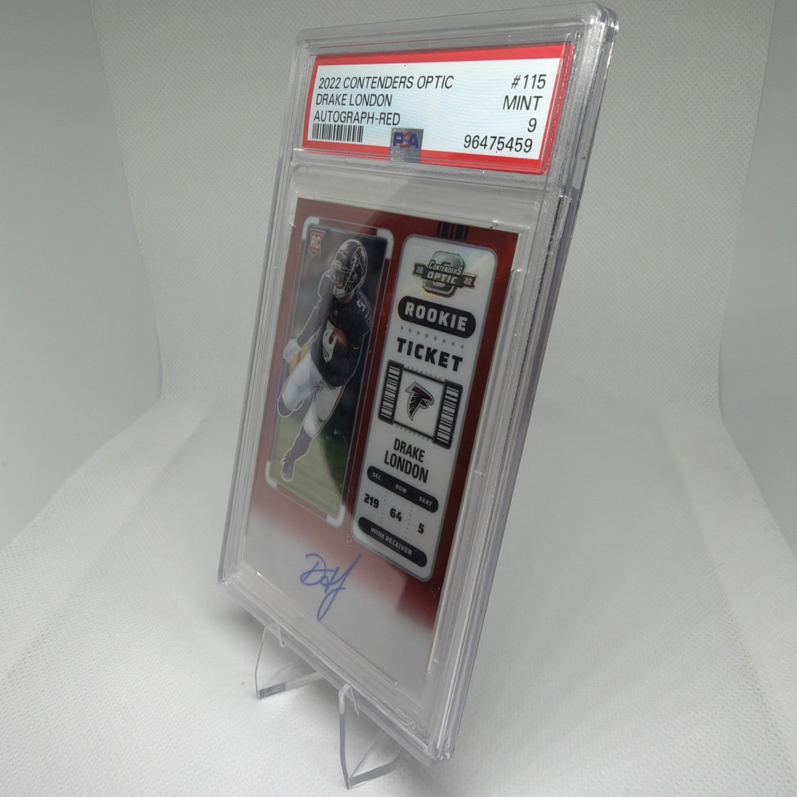 2022 Panini Contenders Optic Red - Drake London Rookie (RC) /149 Auto PSA 9 #115 view 4