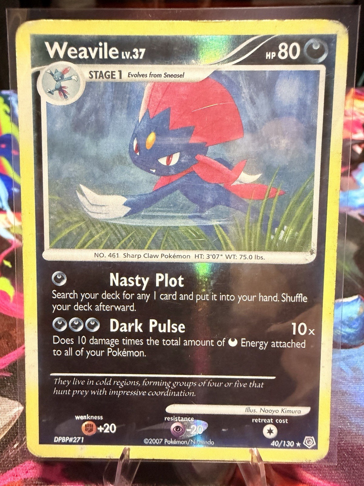 Pokémon Weavile 80HP Diamond & Pearl 40/130 Reverse Holo Rare Stage 1 Card