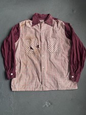 Vintage 50s 2 Tone Gabardine Corduroy Shirt Rockabilly Loop Collar