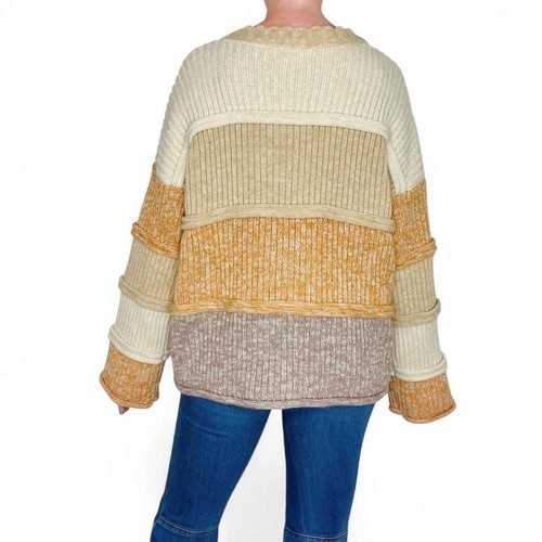 Entro Pullover beige braun hellbraun gestreift Patchwork ausgestellte Ärmel - Bild 6 von 8