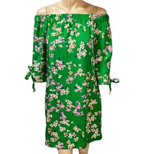 Vince Camuto Green Floral Off The Shoulder Dress Size 6 Tie Sleeve Shift NWT