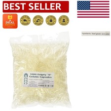 1000 Bulk Empty Gelatin Capsules - Kosher, Halal, Gluten-Free, USA-Made