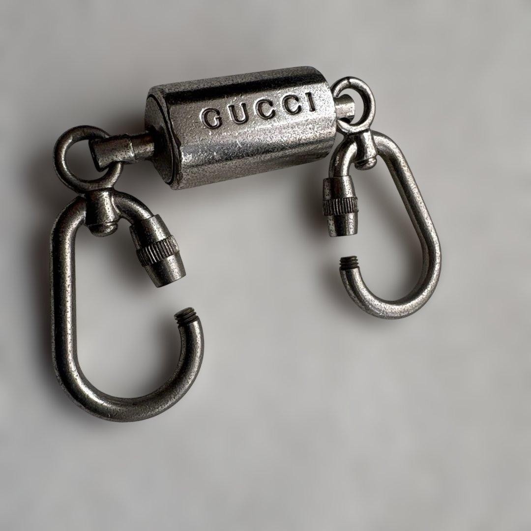 GUCCI Keyring Keychain Bag Charm Silver Carabiner Double Key Ring Logo 02624i thumbnail 12