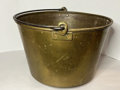 14.5''W x 10''H Large Antique 1851  HAYDEN Waterbury Conn Brass Bucket Pail Pot