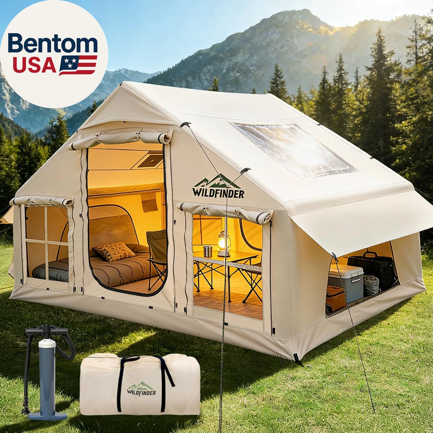 Inflatable Tent with Skylight, Quick Setup Blow up Tents with Pump, Hot Tent wit
