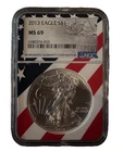 2013  $1 AMERICAN SILVER EAGLE NGC MS69 USA FLAG CORE HOLDER