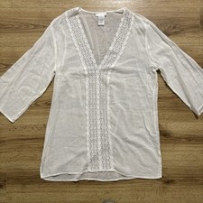 La Blanca Cover Up Womens Large White 100 Cotton Lace Trim Beach Pool Boho READ
