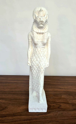 Goddess Sekhmet with Sun Disk and Cobra , Unique Hand carved Stone Statue