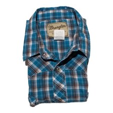 Wrangler Pearl Snap Western Shirt Men's XL Short Sleeve Turquoise Plaid EUC