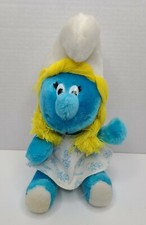 Vintage 1981 Peyo Wallace Berrie Smurfs Smurfette 11" Plush Blonde Girl Dress