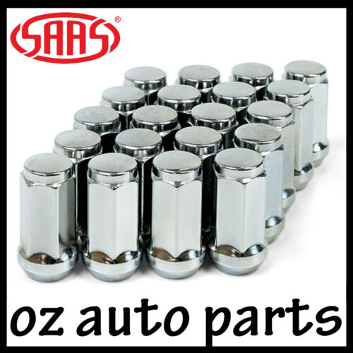 SAAS Chrome Wheel Nuts Flat Head Bulge Set of 20 - 14 x 1.50 45MM 60Deg Tyre Lug - Picture 1 of 4