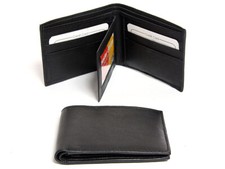 Men's 2 Id Window 6 Credit Card BiFold Leather Wallet Black Men's Wallet