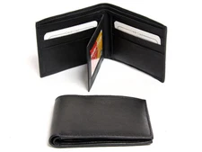 Men's 2 Id Window 6 Credit Card BiFold Leather Wallet Black Men's Wallet