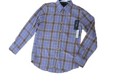Tommy Hilfiger Slim Custom Fit Plaid violet tan Long-Sleeve shirt-SM-NWT