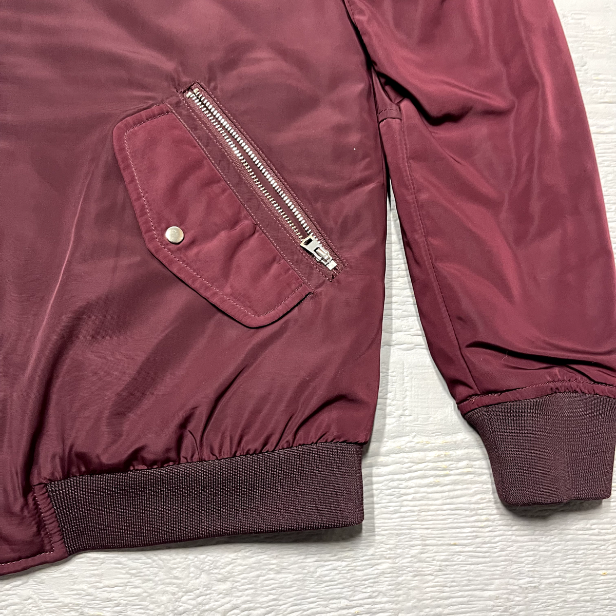 Zara Bomber Jacket Womens Small Red Wine Full Zip Quilted