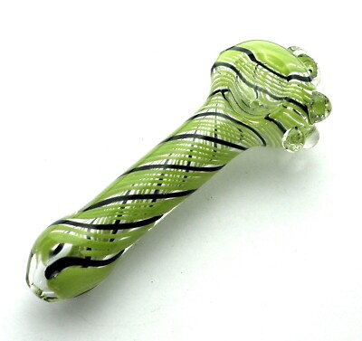   GREEN & BLACK TWISTED, GLASS PIPE TOBACCO & HERB SMOKING PIPE 12cm. BP