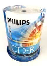 NEW SEALED 100 PACK/SPINDLE PHILIPS CD-R's 700 MB 80 MIN 52X RECORDABLE DISCS.