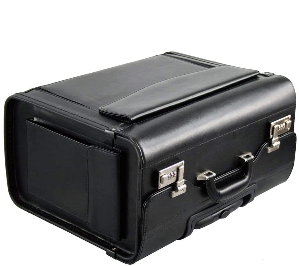 Dermata Leder Pilotenkoffer auf Rollen Trolley Koffer 46 Schwarz bei Bowatex