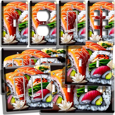 FRESH FISH SUSHI ROLLS LIGHT SWITCH OUTLET WALL PLATES JAPANESE FOOD CAFE DECOR