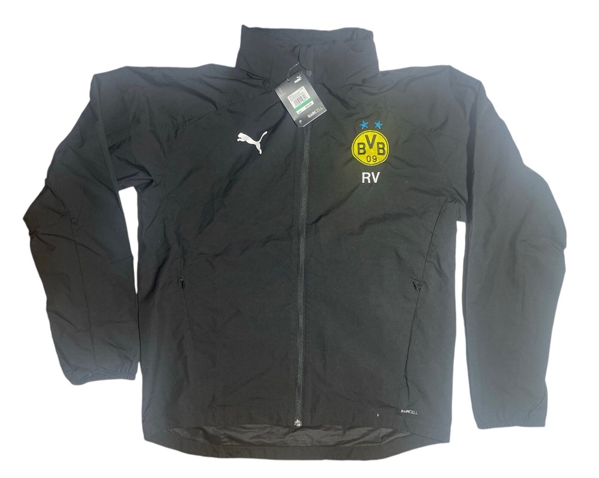 PUMA, Borussia Dortmund RAIN Jacket, MEN'S LARGE, BLACK, new/tag