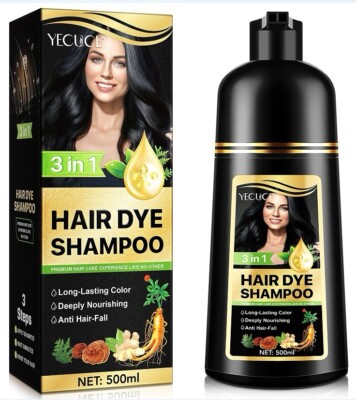 500ml Permanent Black Hair  Dye Shampoo Fast Hair Dye Shampoo 3 In One