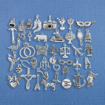 Cake Pull Charm Deluxe Collection Antique Silver Tone 43 Charms - COL198