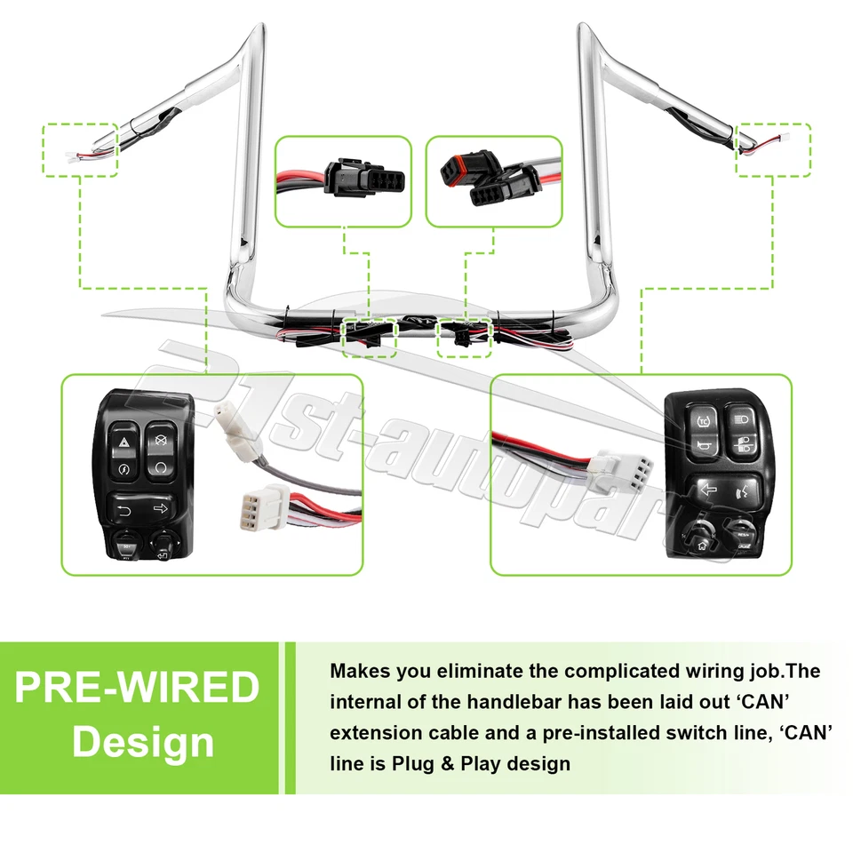 14" Ape Meathook Pre-Wired Handlebars For Harley Ultra Limited Street Glide 14+ - Image 4 of 4