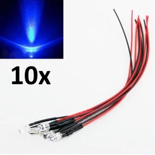 10x Blue LED Light Single Bulb Pre-Wired Light 5-12V 5mm Bright Round Top Clear