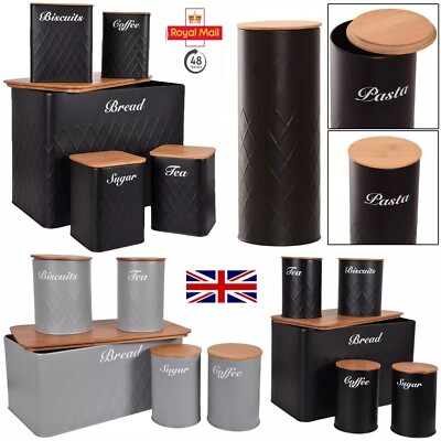Brotkasten Tee Kaffee Zucker Keks Dosen Set Vorratsdose Dose 5tlg Bambusdeckel