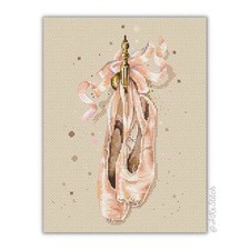 Ballet Pointe Shoes Cross Stitch Kit, DMC Threads, Aida, Printed Pattern Chart,
