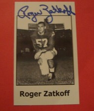 ROGER ZATKOFF AUTOGRAPH APPROX 3X5 BLACK AND WHITE FOOTBALL PHOTO