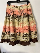 Vintage Telluride Clothing Co. Safari Giraffe loral Tiered Cotton Midi Skirt 8