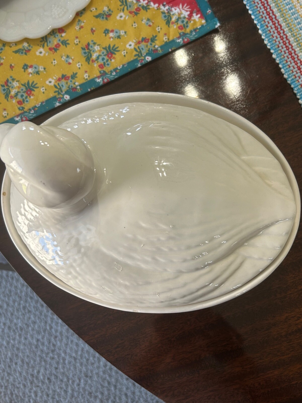 Vintage California USA White Pottery Covered Duck Tureen Casserole Dish 