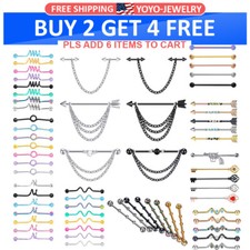 14G Assorted Industrial Earring Barbell Stainless Steel Chain Cartilage Piercing