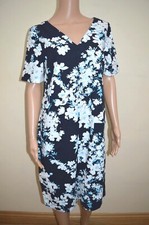 New M&S Collection Linen Blend Floral Navy Blue White Tunic Dress UK 10 12