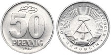 Deutschland - DDR 50 Pfennig 1958-1990 Aluminium, 2g KM# 12 - Versch. Jahre