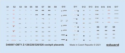 Eduard D48097 1:48 Zlin Z-126/Z-226/Z-326/Z-526 Cockpit Plakate