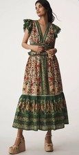 Farm Rio Green and Cream Tapestry Floral Maxi Dress XS 