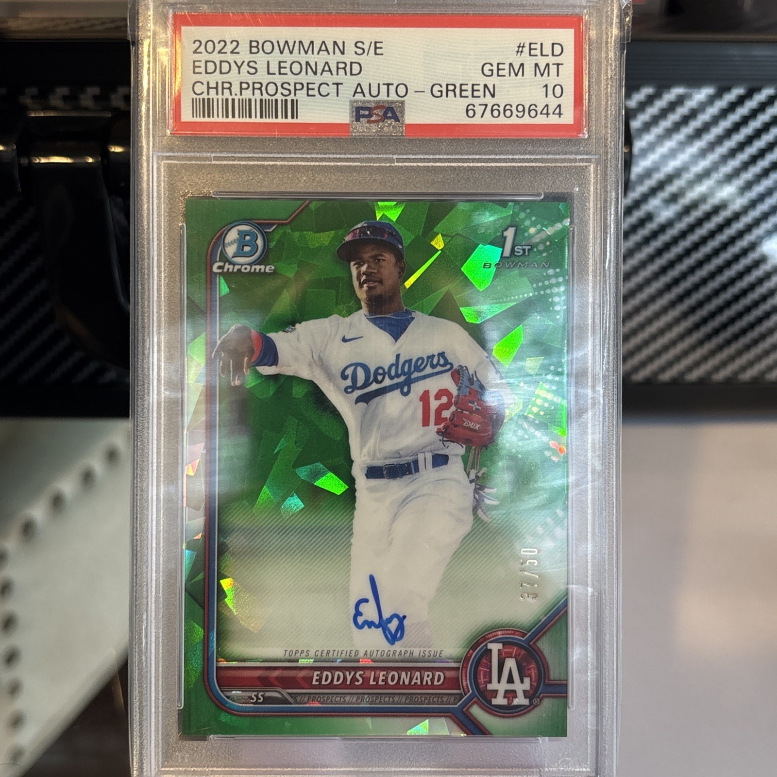 2022 1st Bowman Sapphire Auto /50 🔥 PSA Gem 10💎Eddys Leonard Call Up Brewers