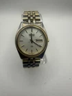Seiko men's two-tone stainless steel quartz watch day/date silver dial vintage
